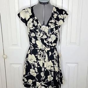 Free People French Quarter Wrap Dress Black and Ivory Ruffled Size XSP